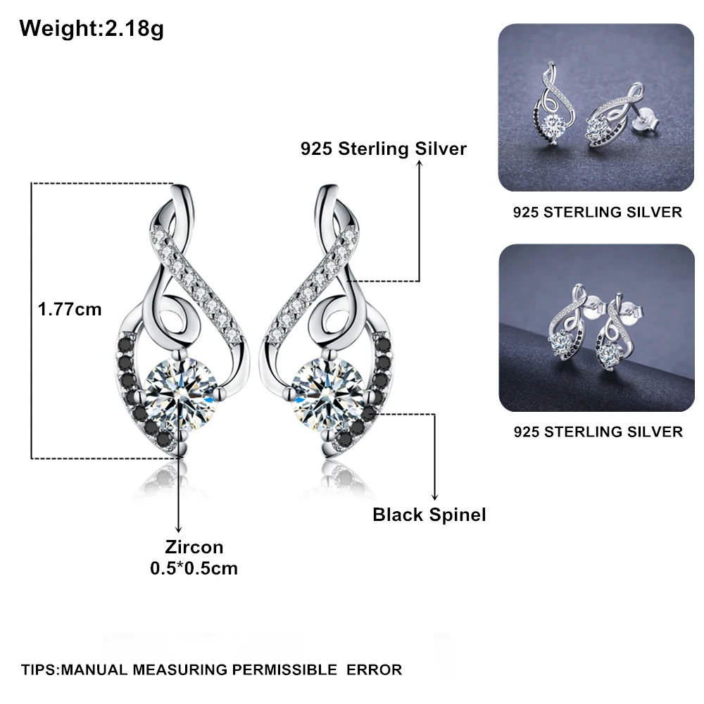 

[BLACK AWN] Pure 925 Sterling Silver Earrings Cute Wedding Stud Earrings for Women Sterling Silver Jewelry TE006