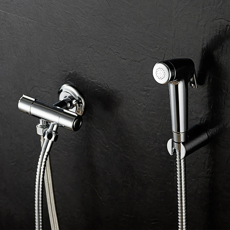 

Double Mode Toilet Bidet Spray Hand Held Portable Bidet Shower with 1 in 2 out brass vavle hose factory sale free shipping