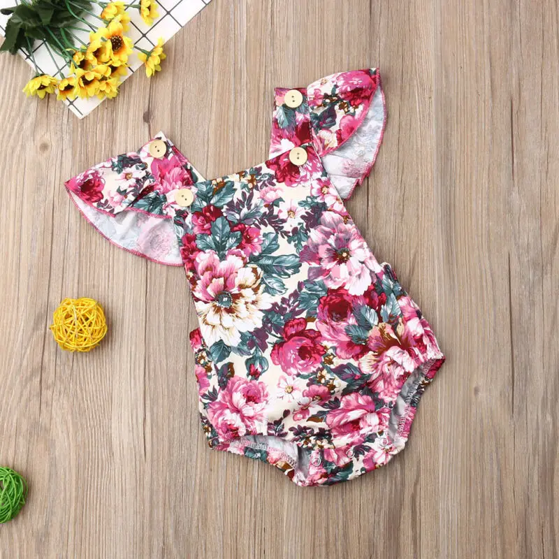 

0-24M Baby Floral Outfits Newborn Babies Girls Flower Clothing Ruffle Jumpsuit Bodysuits Outfit Set