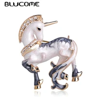 blucome newest white horse shape brooch gold color texture enamel brooches for men boys coat collar sweater animal jewelry pins