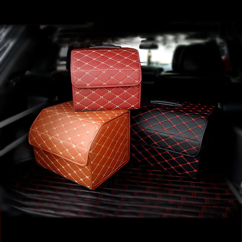 Car Trunk box Storage Organizer Foldable PU Leather Auto Durable Collapsible Cargo Large Capacity Storage Bag Stowing Tidying