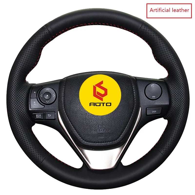 black artificial Оплетка на руль для Toyota RAV4 2013- Corolla- Auris 2013- Scion iM Tampa do volante do carro - Название цвета: black artificial