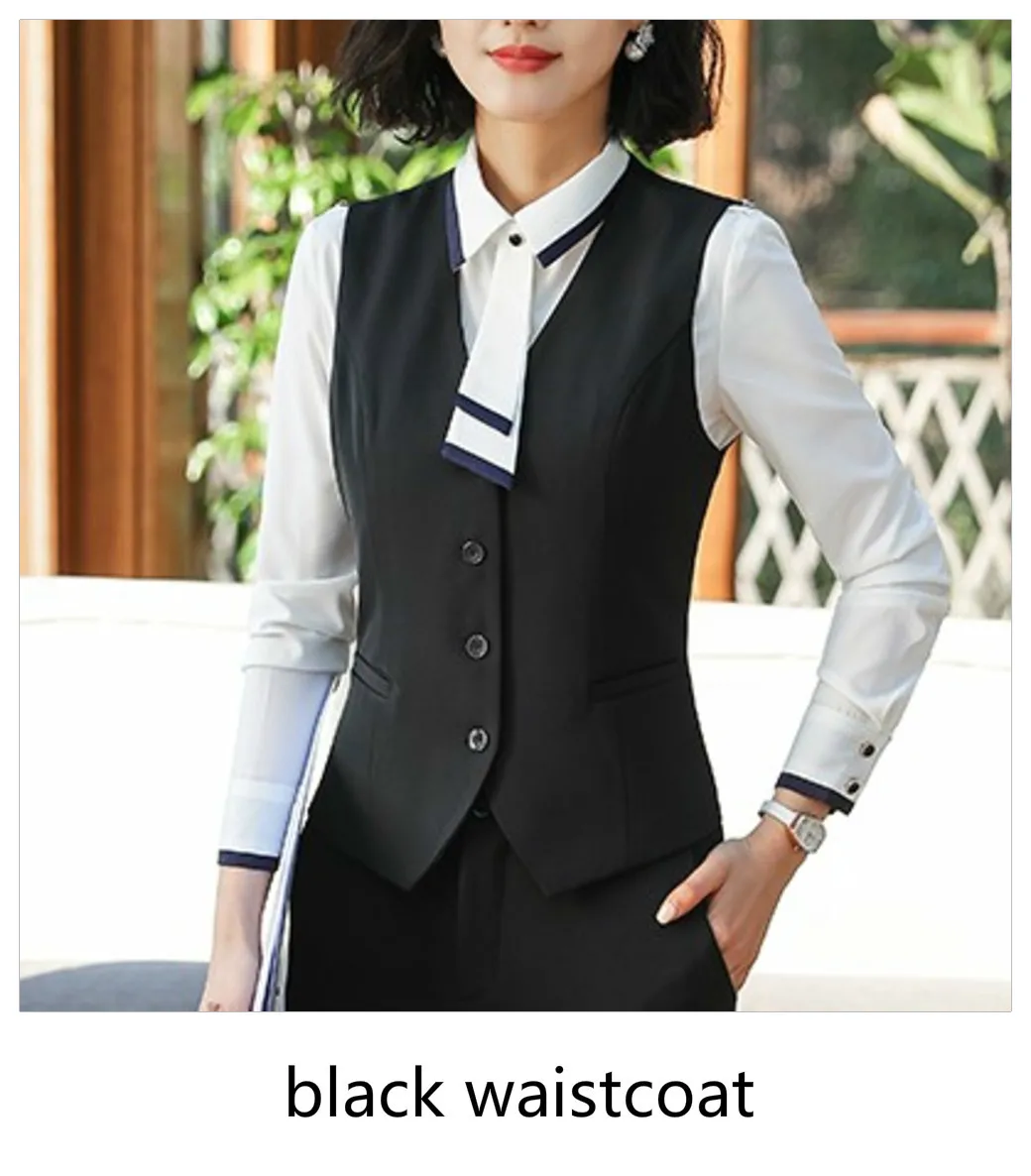 Black Vest Костюм женский брючный костюм женский костюмы женские женский костюм Женский костюм для работы, костюм для офиса комплект из 2 предметов, Блейзер, женские деловые штаны, черное пальто, брюки, осень - Цвет: Black Vest
