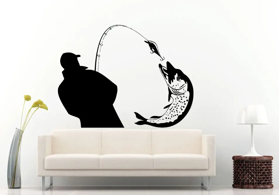 Настенный виниловый постер рыбака ловить большую рыбу опрос настенные наклейки
