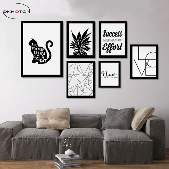 

Cat Pineapple Love Inspiring Quotes Canvas Painting Black and White Nursery Wall Art Picture Home Decor No Frame