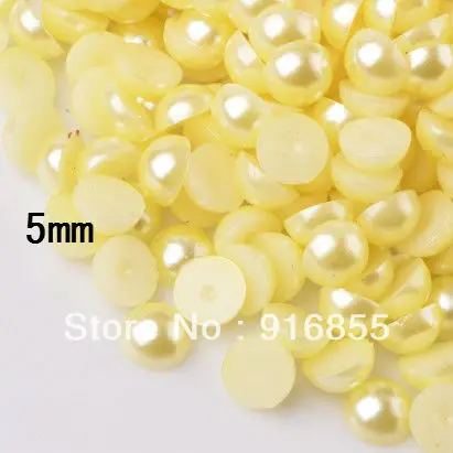 

Wholesale 5000pcs/bag 5mm yellow color half round flatback ABS resin imitation pearl beads