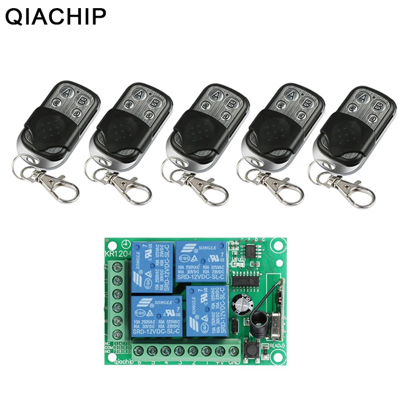 

QIACHIP 433Mhz Wireless Remote Control Switch DC 12V 4 CH Relay Receiver Module + RF Transmitter 433 Mhz For Garage Door
