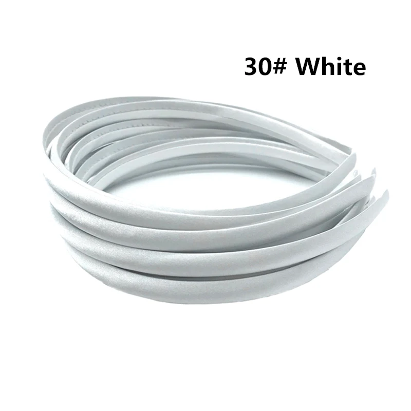 30 White 10 шт./лот, 10 мм, 30 цветов, однотонная цветная атласная ткань, покрытая полимерной лентой, лента для волос для взрослых девочек, повязка на голову для детей, аксессуары для волос DIY - Цвет: 30 White