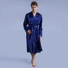Шелковый Атласный халат, длинный ночной халат, халат с длинным рукавом, однотонное кимоно, мужской сексуальный халат, модный халат для мужчин