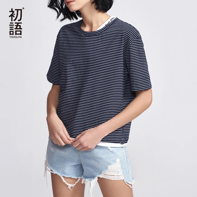 Toyouth летний базовый с круглым вырезом Футболка буквенным принтом свободные