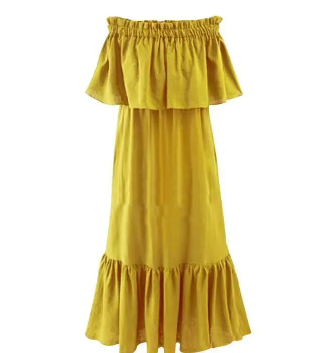 Sexy Summer Autumn Women Cotton The Word Shoulder Ruffles Casual Plus Size Slim Dress | Женская одежда