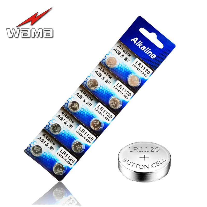 

40x Wama AG8 1.55V Alkaline Button Cell Batteries LR55 LR191 LR1120 381 Watch Coin Battery for Disposable Calculator Toys
