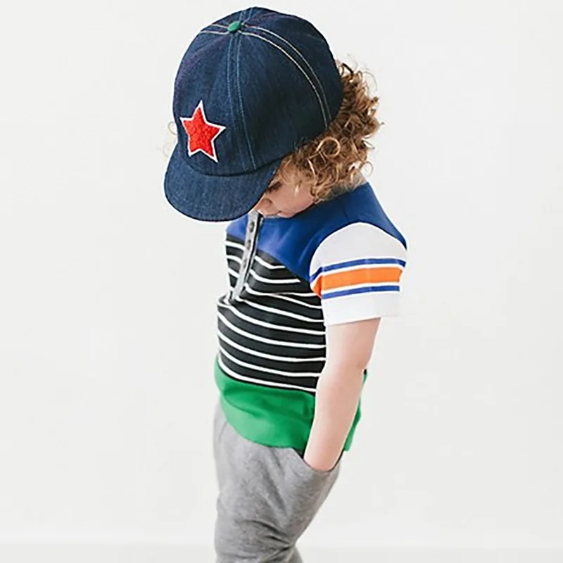 

Little Maven New Summer Kids Clothing Short O-neck Striped Multicolor Buttons Knitted Cute Cotton Quality Boys Casual Tshirts
