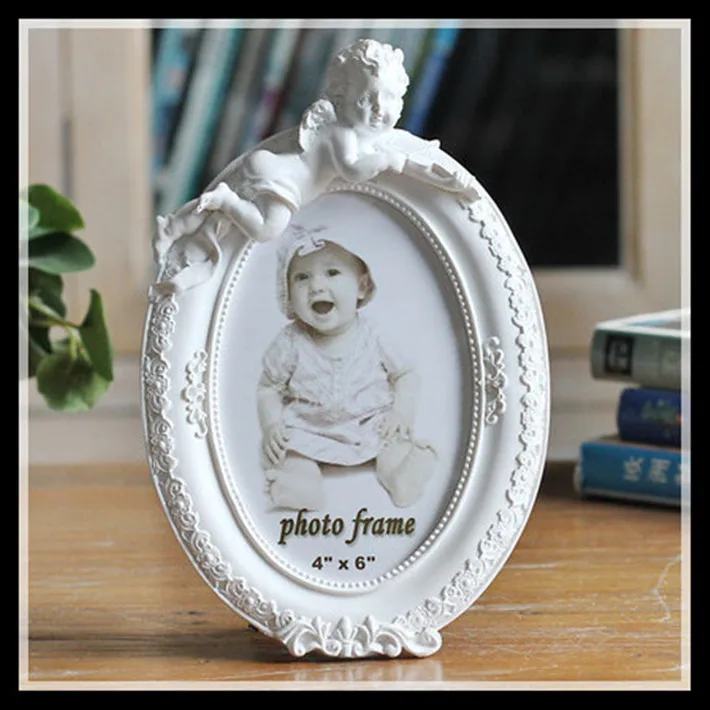 Фото Рамка Ангел белый овальный Форма с одним фото 6x4 &quotдля новорожденного и