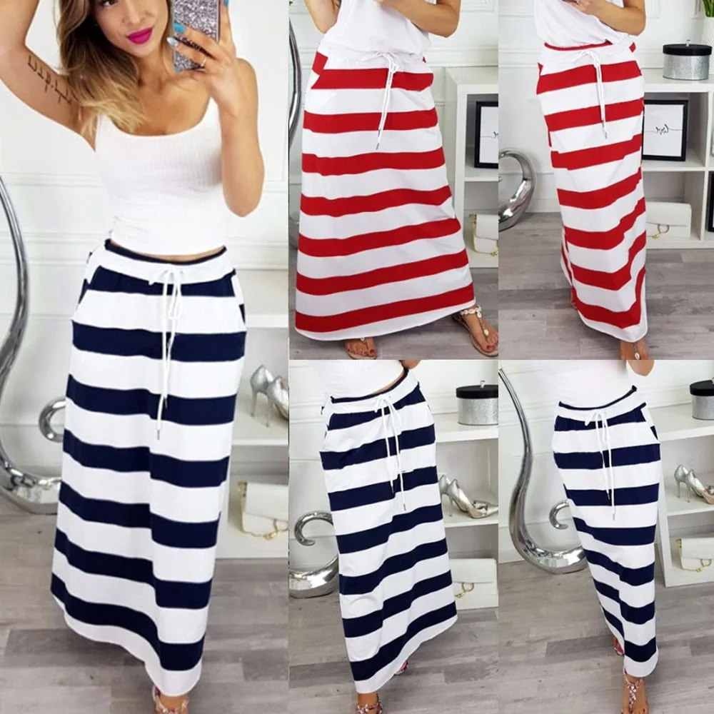 

plus size casual skirt Womens Fashion Stripe Hight Waist Maxi Long Skirt skirts womens 2020 korean style skirt