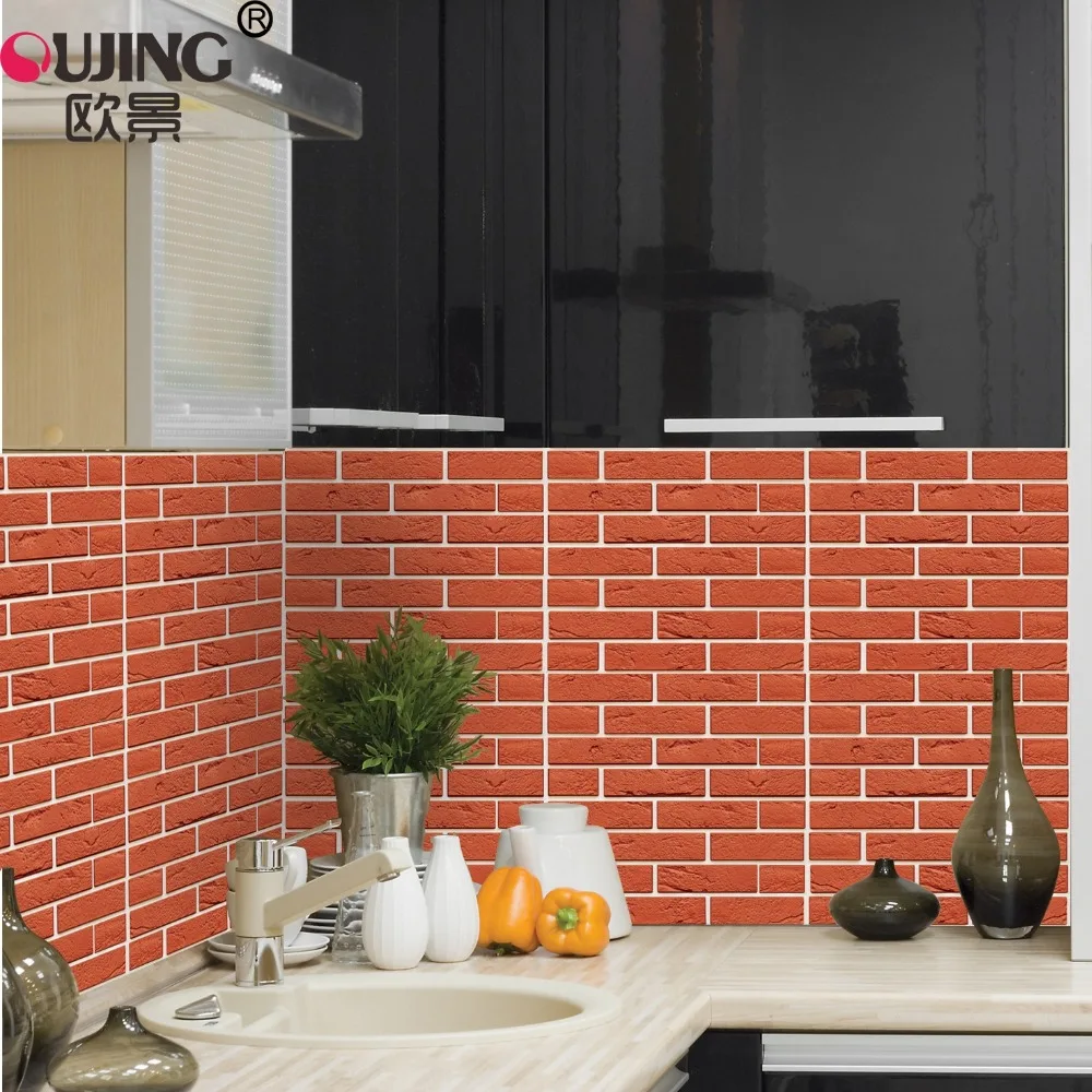 30*30 см * 10 шт 3D красного кирпича узор тиснением Плитки стены Стикеры Ресторан шкаф