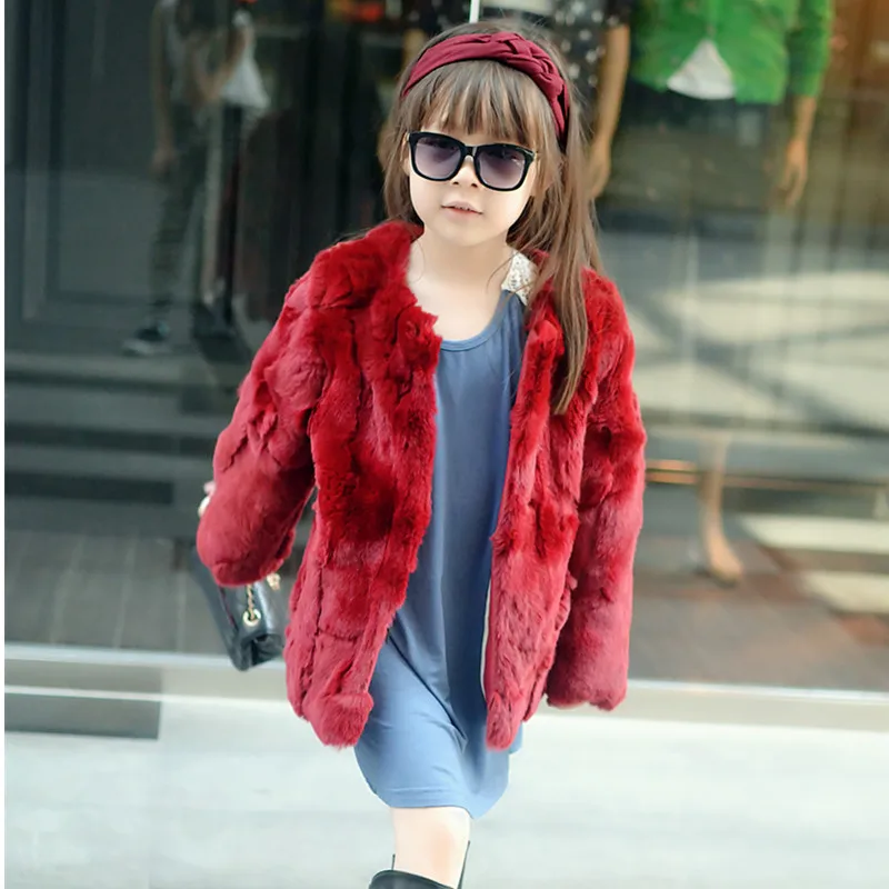 2018 красное пальто с кроличьим мехом детское теплое для девочек куртки вино casaco