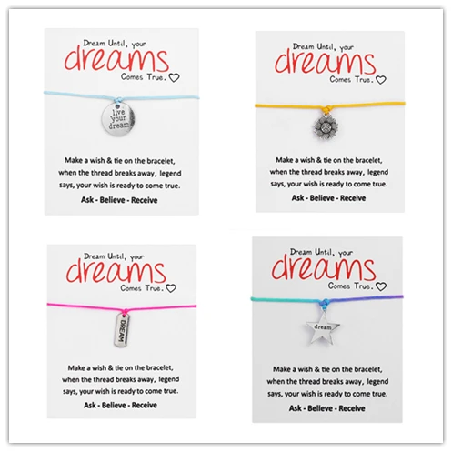 Dreams Wish Card браслет с подвесками Love Женский Мужской подарок плетеный Канат