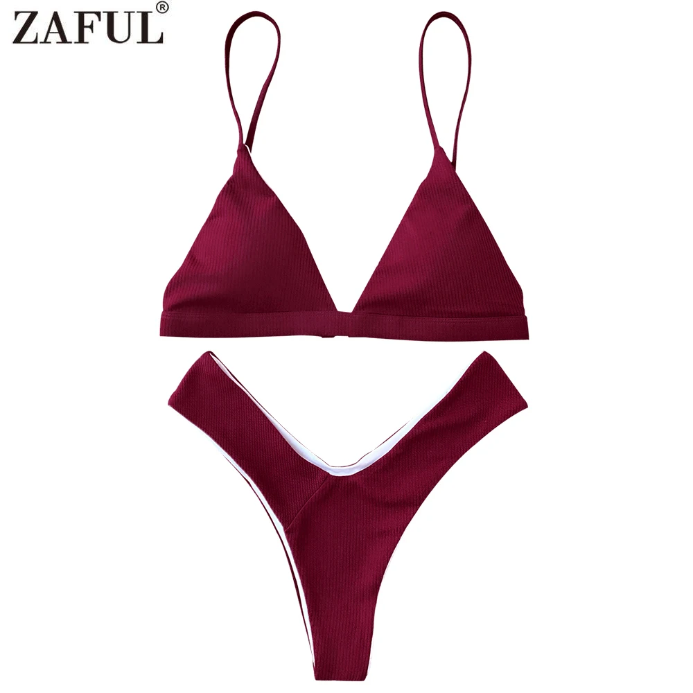 Женский текстурированный купальник ZAFUL бикини с глубоким вырезом и высокой