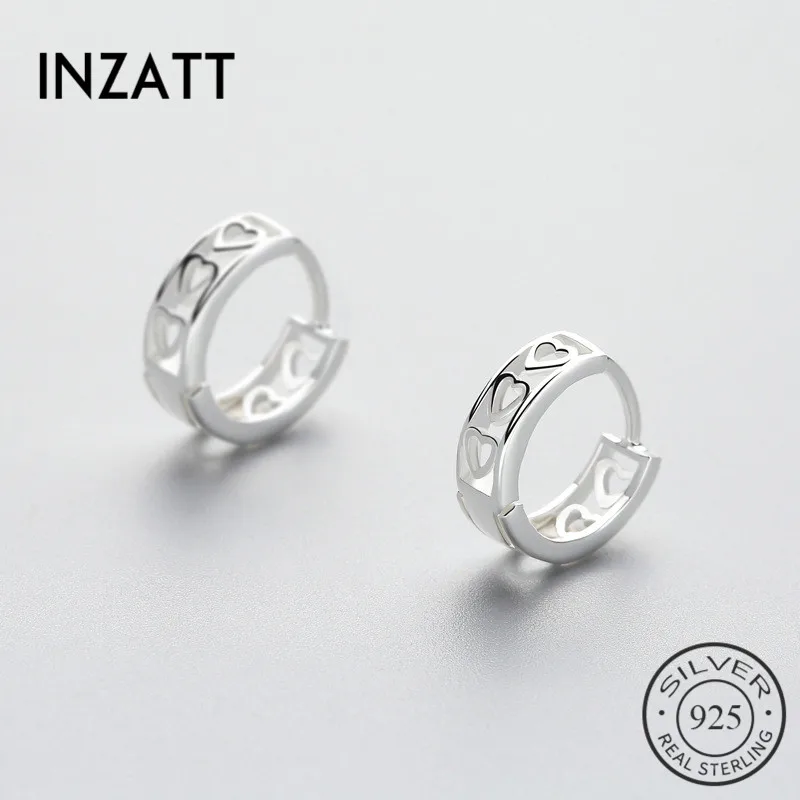INZATT Real 925 Sterling Silver Hoop Earrings Cute Heart Pattern Trendy For Samll Women Accessories Jewelry Girlfriend Gift | Украшения и
