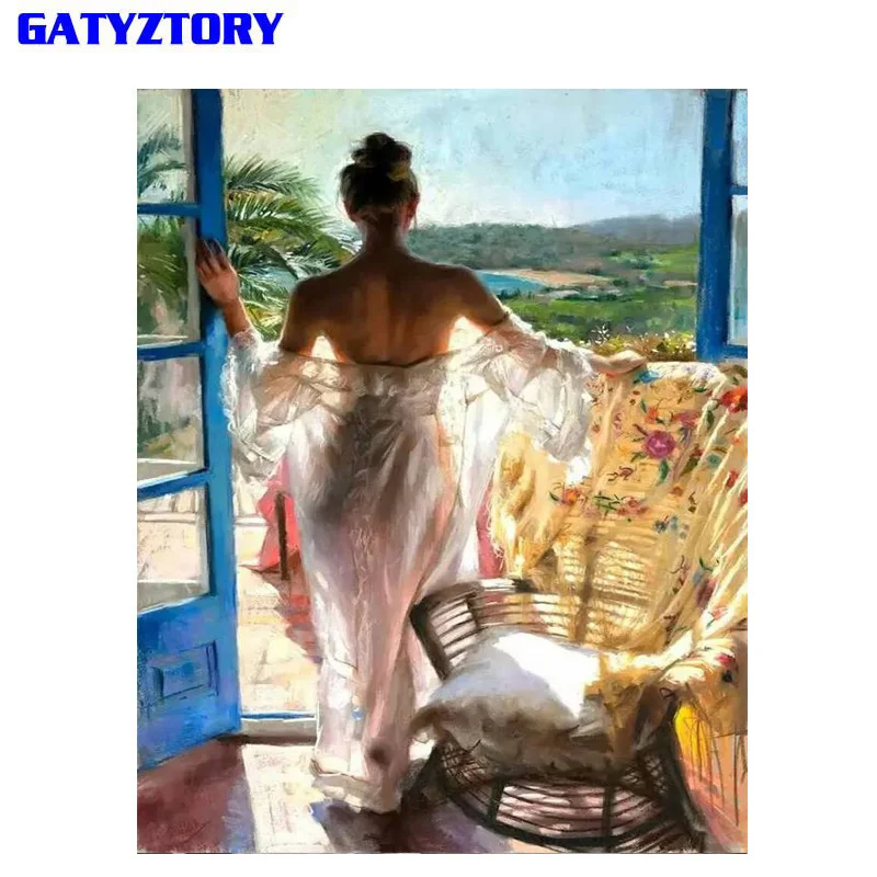 GATYZTORY рамка DIY картина по номерам Женская фигурка на стену современная