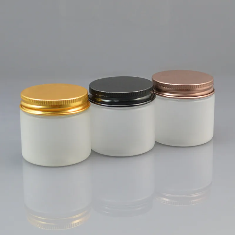 100pc/lot 50ml Frosted Plastic Cosmetic Jar Serum Bottle Gold Aluminum Cap 50g High End Refillable Hand Cream Case Metal Lid