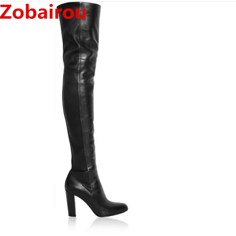 Bota feminina/роскошные женские сапоги до колена на высоком каблуке 10 см черные кожаные