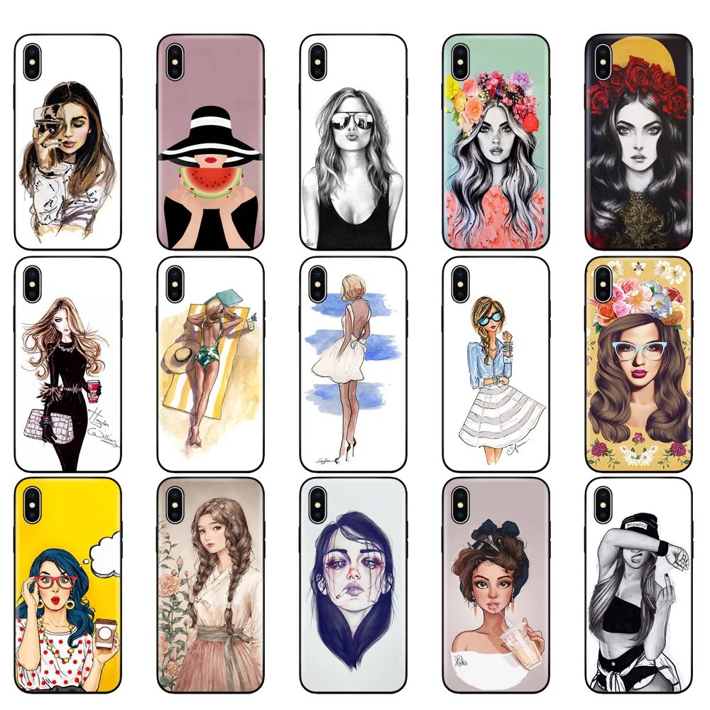 Черный ТПУ чехол для iphone 5 5s se 6 6s 7 8 plus x 10 силиконовый XR XS 11 pro MAX Модный девочки с