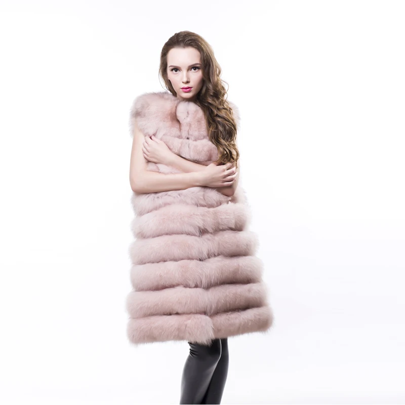 Fur Fox Fur Vest Long Female Luxury Whole Leather Horizontal Row Of Suede Vest Was Thin Autumn And Winter New Girls Coat Jacket3