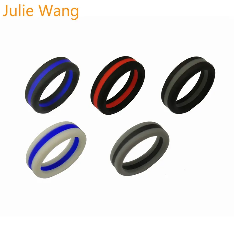 Julie Wang, 5 шт., 8,7 мм, дерево, силикон, мужское кольцо, смешанные, 5 цветов, модные, вечерние, для спорта, свадьбы, вечеринки, подарок, Коктейльные кольца