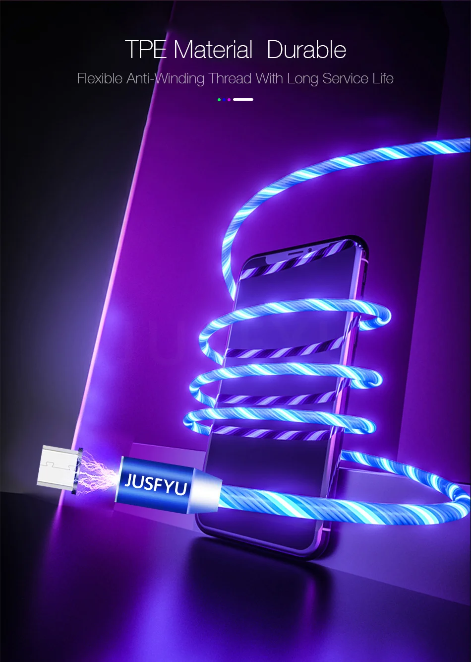 Магнитный usb-кабель со светящимся потоком для iPhone XS MAX XR 7 8, зарядное устройство Micro type C для быстрой зарядки, Магнитный зарядный USB-C type-C