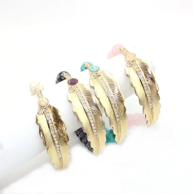 

Модные Позолоченные Браслеты-манжеты из металлического сплава с перьями для женщин