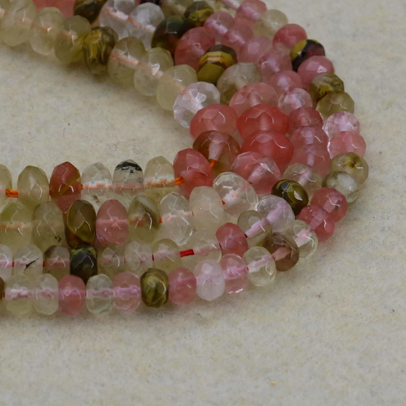 

4X6mm 5x8mm Pink faceted multicolor watermelon tourmaline abacus shaped loose beads 15inches 2 piece/lot size optional jewelry