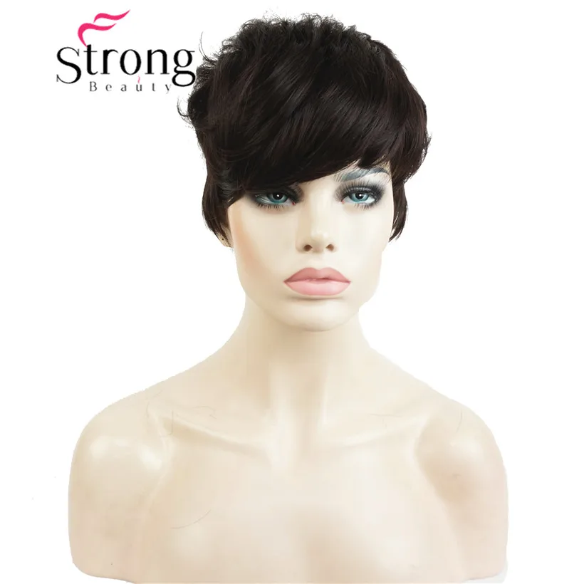 StrongBeauty короткий парик сторона взрыва Asymetrical полный синтетические парики черный и красный цвета выбор