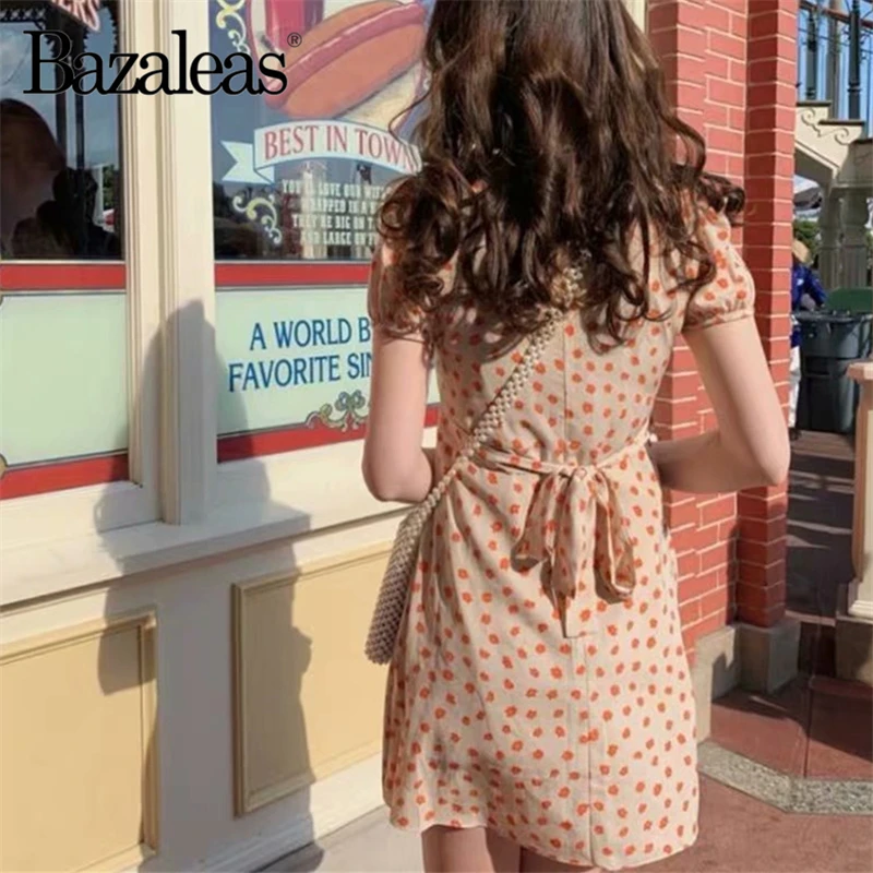 Bazaleas оранжевый цветочный принт кремовый vestidos Повседневные пояса женское платье