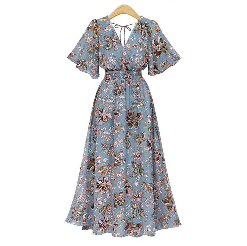 

Boho Dress Summer Short Sleeve Fashion Long Women Party Dress Print Ladies Floral Dress