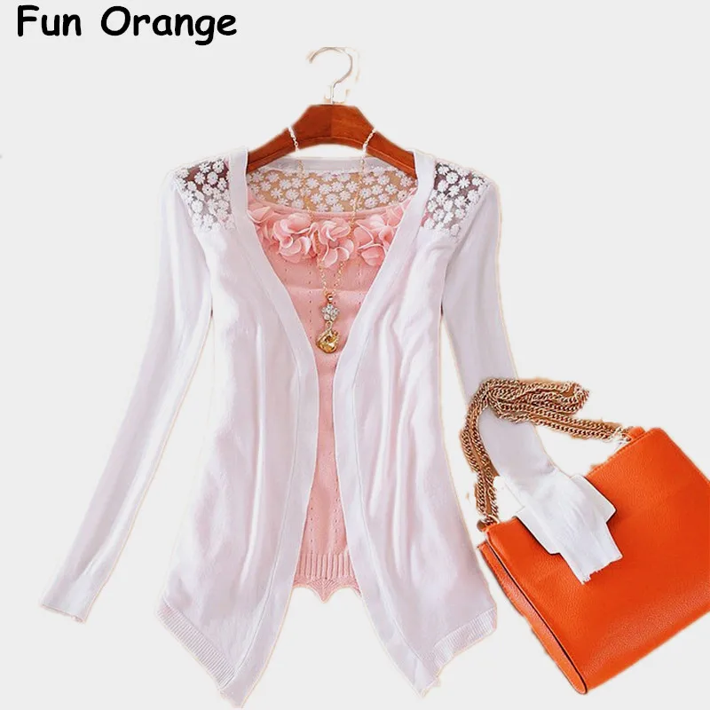 Fun Orange New Summer Fashion Women Lace Sweet candy Color Crochet hollow out Knitwear Blouse Full Sweater Cardigan Open Stitch |