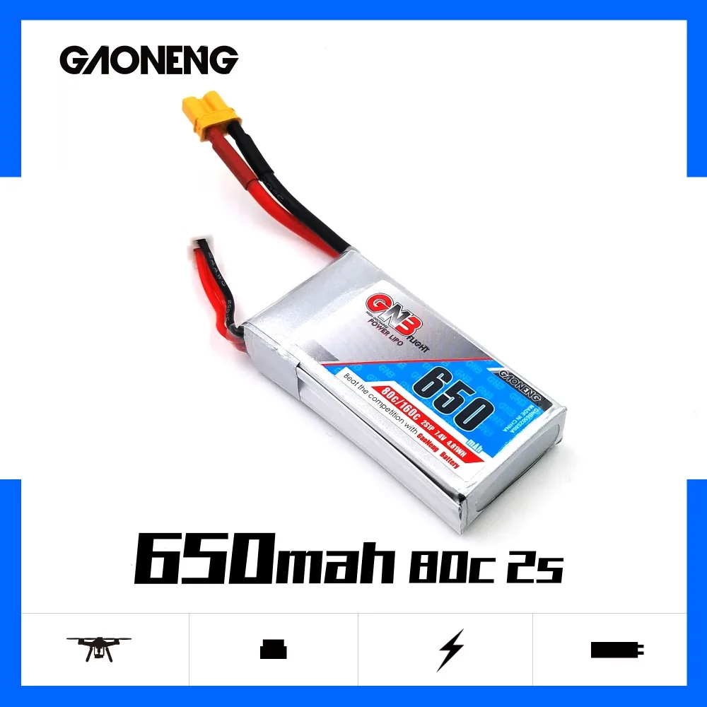 Литий-полимерный аккумулятор Gaoneng 650 мАч 2S 7 4 В 80C/160C с разъемом XT30 JST для FPV