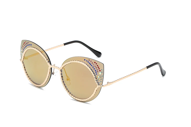 NO1Gold w gold LEIDISEN Cateye, роскошные солнцезащитные очки, алмаз, модная металлическая оправа, солнцезащитные очки для дам, фирменный дизайн, кошачий глаз, UV400, Oculos De Sol - Цвет линз: NO1Gold w gold