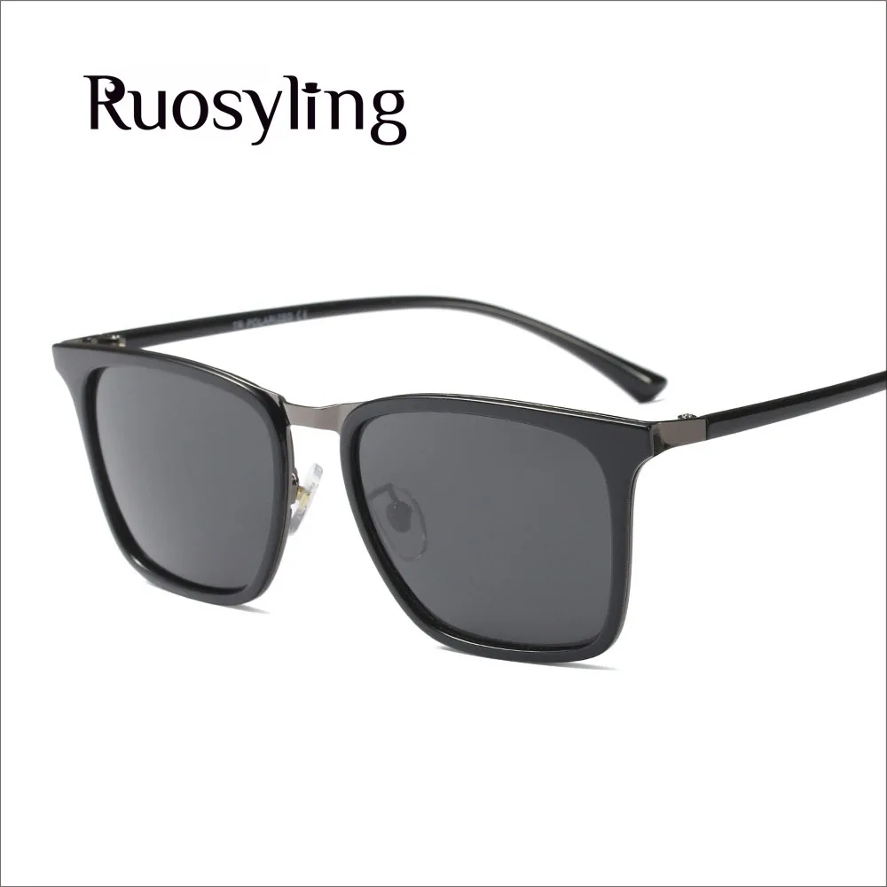 Bright Black Ruosyling UV400 Солнцезащитные очки для мужчин поляризационные TR90 сверхлегкие гибкие мужские солнцезащитные очки для вождения Ретро Квадратные Солнцезащитные очки - Цвет линз: Bright Black