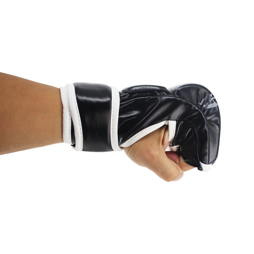 

SUOTF Black devil leather half finger boxing fitness MMA sports gloves Tiger Muay Thai boxe thai glove box fight sanda pads mma