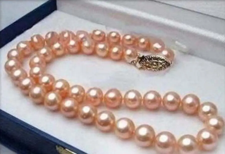 

charming 10-11 mm natural south pink pearl necklace 18" Yellow clasp
