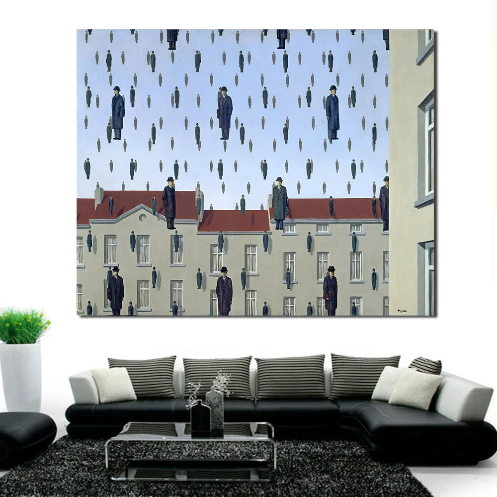 JQHYART Rene Magritte Golconda 1953 холст искусство Масляная живопись Модер домашний Декор