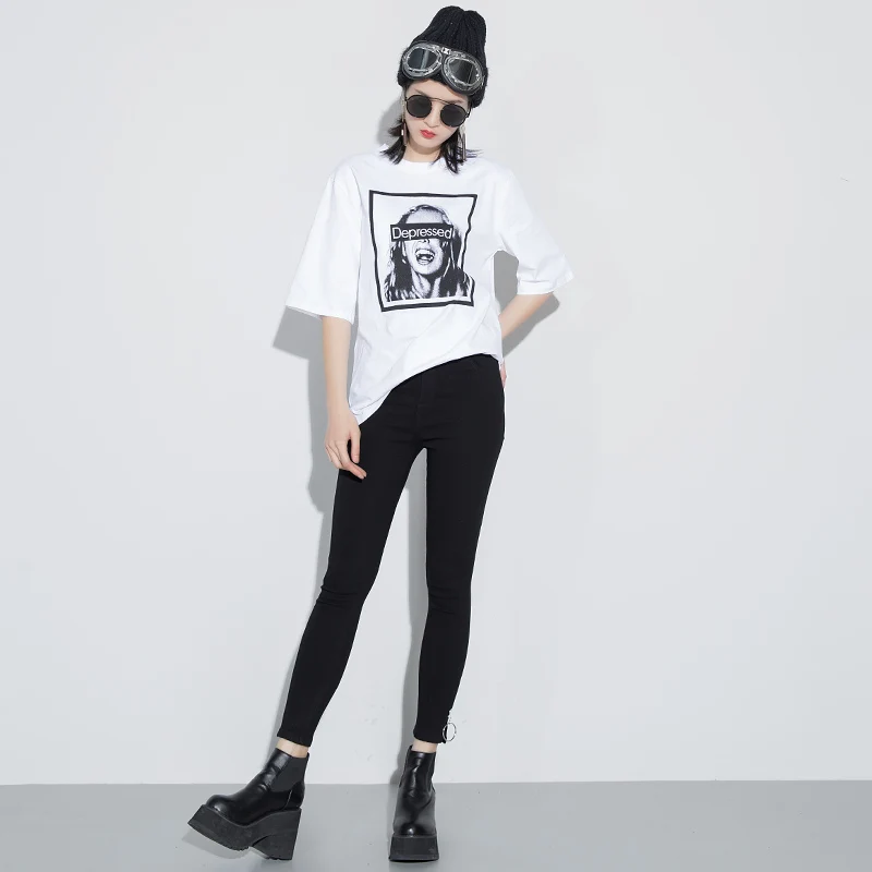 2017 Новая мода свободные Футболки Женщины О-Образным Вырезом Личность девушки