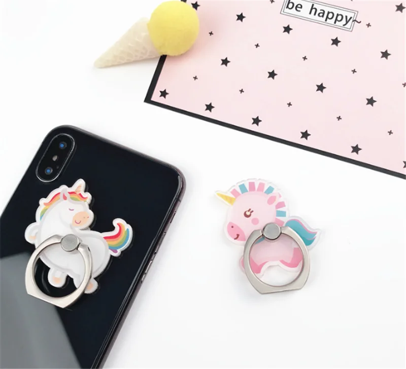 New Arrival Mobile Phone Holder Metal Finger Ring Holder Rainbow Unicorn Phone Ring Holder Cartoon Phone Stand Support
