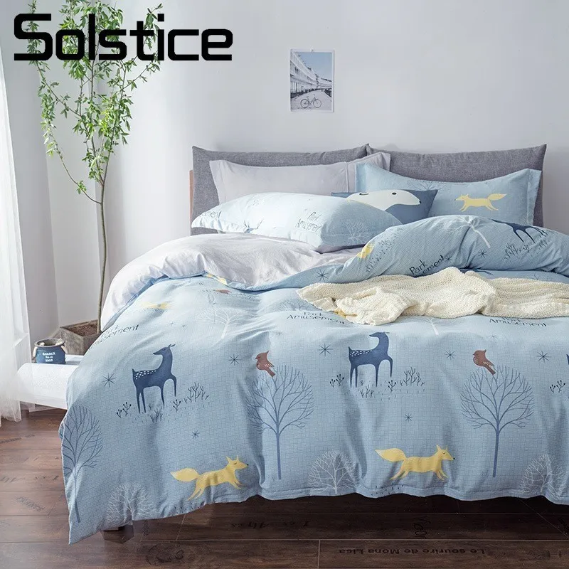 

Solstice Home Textile Pillowcase Flat Sheet Duvet/Quilt Cover Blue Forest Animal Teen Boy Girl Bedding Sets King Twin Bed Linens