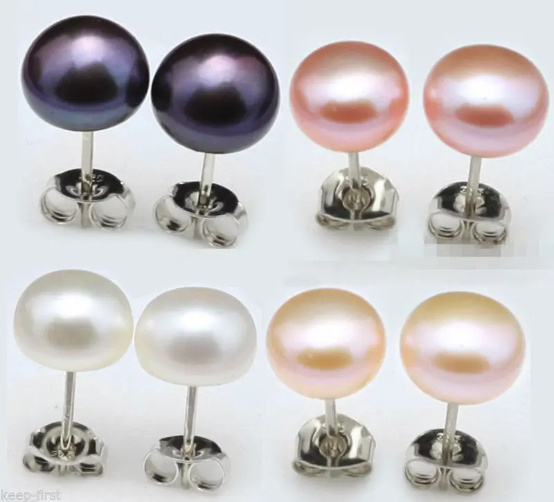 

@ Большое количество серег-гвоздиков с пресноводным жемчугом Akoya 9 ~ 10 мм