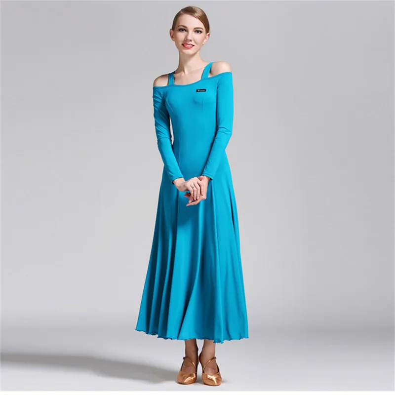 

International Ballroom Dance Dresses Autumn New Arrival Elegant Long Sleeves Dancing Wear Wide Straps Fashion Dresses For Women