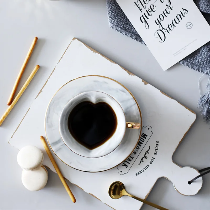 Кофейная чашка в форме сердца блюдце мраморные чашки подарок для влюбленных