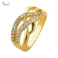 kfvanfi new design women yellow gold colour clear square brass ring zircon stone fashion wedding party ring for women ladies
